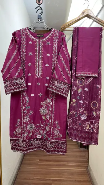 Pakistani Original Hayat Stitched Cotton 3Pcs _ Purple 